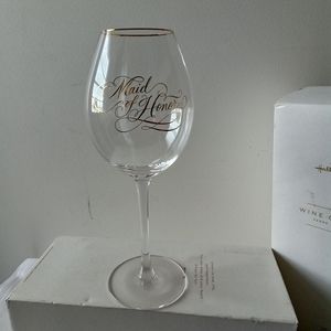 Hallmark NIB Maid of Honor Clear Wine Glass Gold Lettering in Gift Box New
